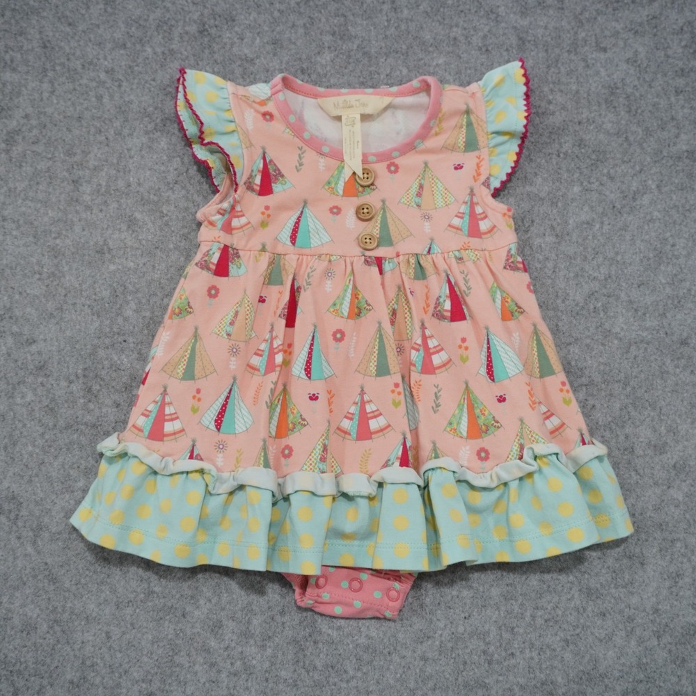 Matilda Jane Baby Girl 6-12M Bodysuit Dress Pink Teepee Tent Ruffle Colorful Fun